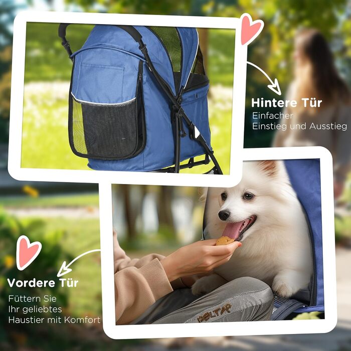 Візок для собак PawHut, складаний, з подушкою, для котів та собак, 4 колеса, сітчасте вікно, місткий, матеріал 600D Oxford (Блакитний)