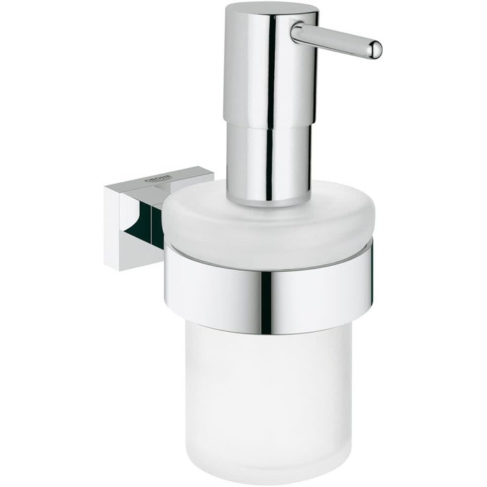 GROHE Essentials Cube Soap Dispenser (with holder, concealed mounting, material: glass/metal, durable), chrome, 40756001