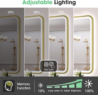 Дзеркало для ванної кімнати S'bagno з підсвічуванням 100x70 см, з алюмінієвою рамою, антизапарник, 3000-6500K, функція пам'яті, IP44, горизонтальне/вертикальне, чорне