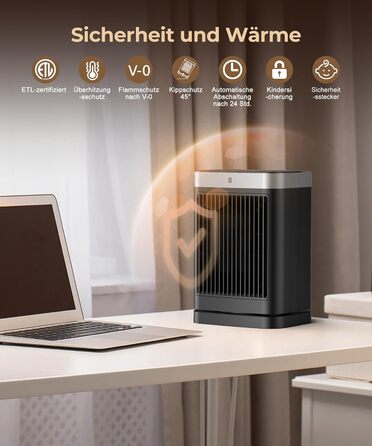 Електричний обігрівач PTC керамічний 2000W з термостатом, 75° обертання, 3 режими, таймер, захист від перегріву та перекидання