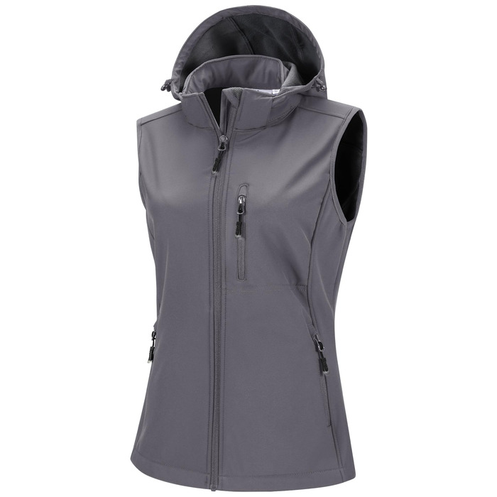 Жіночий софтшеллова жилетка 33000ft з капюшоном, флісовою підкладкою та 5 кишенями для їзди, бігу, піших прогулянок (4XL, світло-сірий)