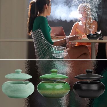 Керамічна попільничка для сигарет чорного кольору з кришкою, для вулиці, ретро-дизайн, захист від вітру, для дому, офісу, балкону, дивану