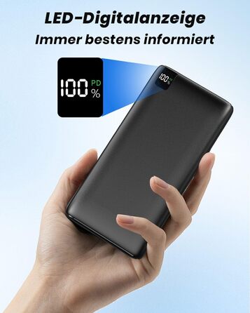 Power Bank Riapow 26800mAh з LED-дисплеєм: зарядка для смартфонів та планшетів, 4 порти USB, 22,5W, чорний
