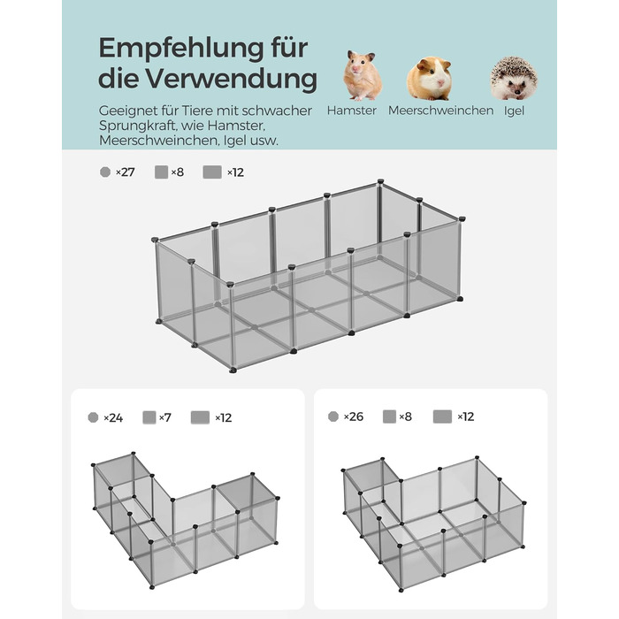 Клітка для тварин SONGMICS Freigehege з піддоном, 143 x 73 x 46 см, білий/сірий, для кроликів, хом'яків, їжаків, LPC02W