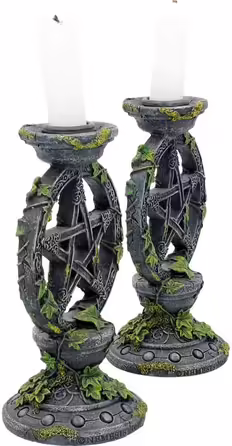 Nemesis Now B2539G6 Wiccan Pentagram Candle Holder Set with 2 Candle Holders, 15 cm, Black Resin