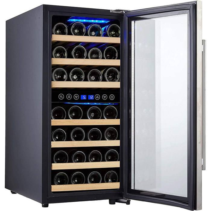 Kalamera 33-Bottle Wine Refrigerator with Dual Zone Cooling, Stainless Steel Door, 100 Liter Capacity