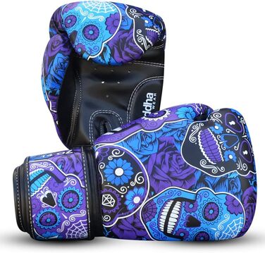 Buddha Fight Wear Luzbel Boxing Gloves - Muay Thai & Kickboxing - Premium PU Leather - Odor Resistant - Reinforced Stitching - Various Designs (16oz, Purple)
