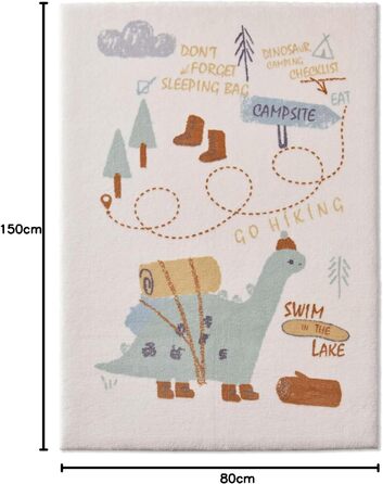 Taracarpet Rug for Children's Room, Kids' Rug and Teen Room Rug, Soft, Cozy, and Soft in Various Designs: Dino, Camping, 080x150 cm
