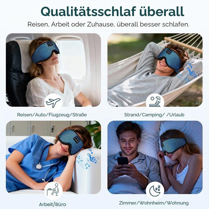 Маска для сну з Bluetooth навушниками Dolida V5.4, м'яка 3D, для сну, подорожей, йоги, медитації (блакитна)