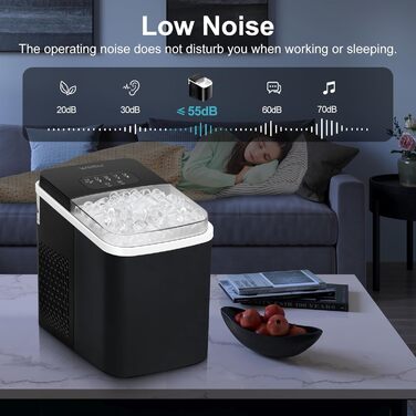 WOLTU Compact Ice Cube Maker Machine - Fast Ice Production (8 Cubes/6-8 Min) - 12kg/24h Capacity - Portable with Handle - Self-Cleaning - 2 Sizes - Ice Maker for Home, Camping, Office (1.4L, Black)