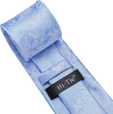 Шовковий краватковий комплект Hi-Tie: краватка, нагрудна хустинка, запонки, латунний значок. Ідеально для весілля та ділових зустрічей (Babyblau A)