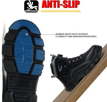 Черевики безпеки чоловічі та жіночі. Водонепроникні робочі черевики. Легкі, неслизькі, з поворотним затвором, зі сталевим підноском (38 EU, C26, чорний)