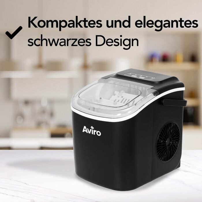 1.3L Countertop Ice Maker - Self-Cleaning - 12kg/24lbs - Makes 9 Cubes Every 6 Minutes - Black