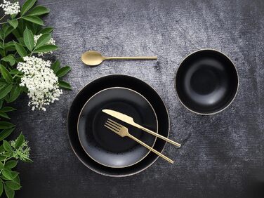 CreaTable Geschirr Set INDUSTRIAL GOLD: 16-teilний сервіз для 4 осіб (чорний), з каменю, для посудомийної машини та мікрохвильової печі