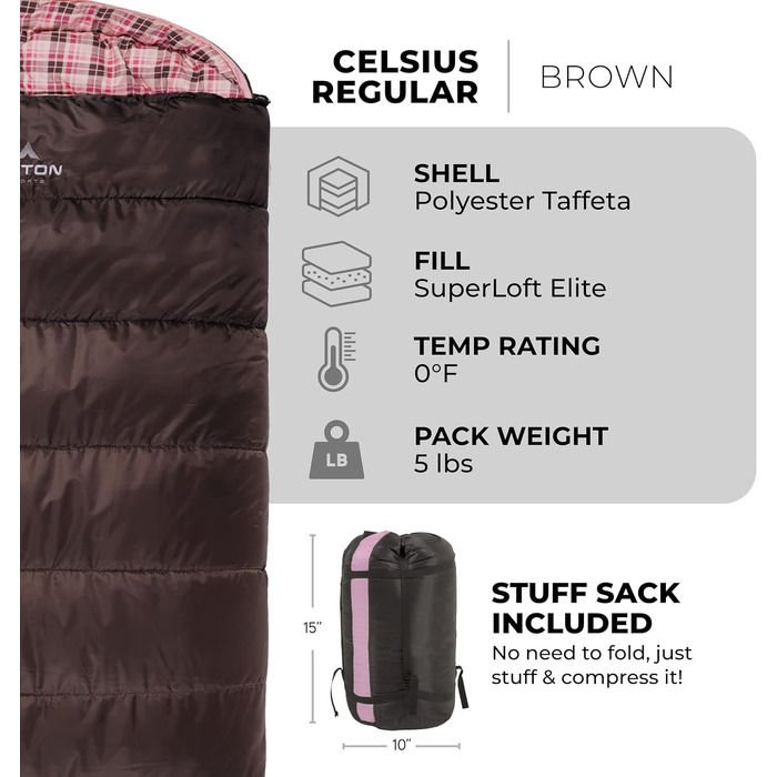 Сплячий мішок TETON Sports Celsius Regular, флісовий, коричневий/рожевий, -18°C/0°C