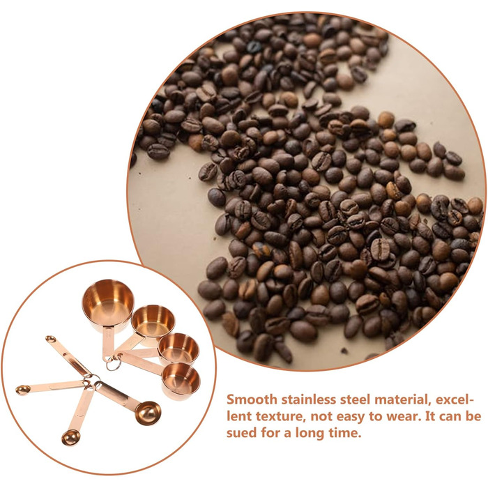 Amosfun 2-Piece Measuring Spoon and Cup Set - Cup with Lid and Straw, Spoon, Mini Spoon for Measuring, Reusable Dry Measuring Cups, Utensil, Rose Gold, Stainless Steel