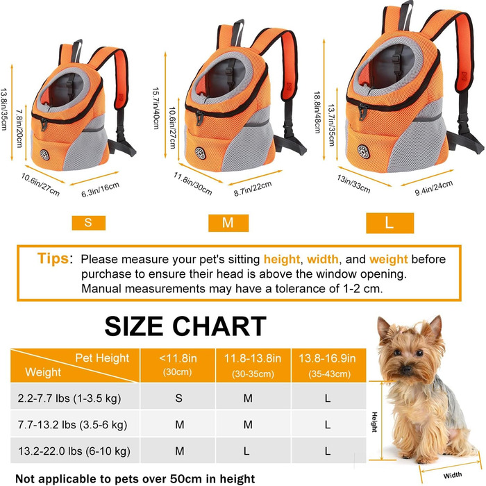 Рюкзак для собак та котів: переноска-рюкзак для маленьких тварин з дихаючим дизайном та водонепроникним дном для подорожей та активного відпочинку (Orange)
