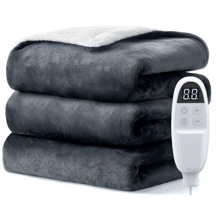 Електрична ковдра Dnenellr XXL 200x180 см з автоматичним вимкненням, 6 режимів нагріву, захист від перегріву, пральна, для ліжка та дивана