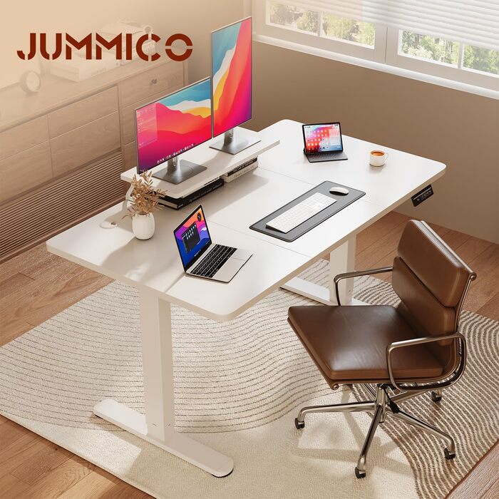 Електричний регульований стіл JUMMICO з підставкою для монітора, 120 x 60 см, білий