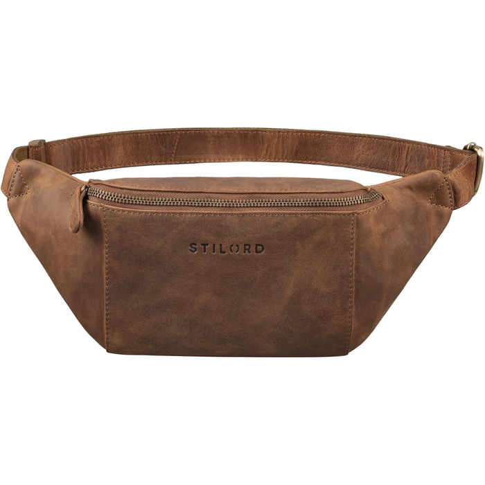 STILORD 'Pino' Елегантна поясна/грудна сумка з екошкіри для жінок та чоловіків. Компактна, вінтажна, з натуральної шкіри, колір: (Mittel - Braun)