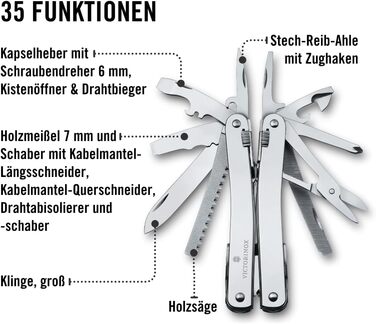 Мультитул Victorinox Swiss Tool Spirit X Plus: 35 функцій, швейцарський, з фіксатором леза, у нейлоновому чохлі
