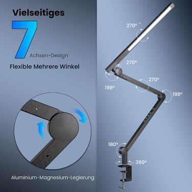 AmazLit Adjustable LED Desk Lamp with Remote - 12W Dual Light Source Architect Lamp, Dimmable & Adjustable Color Temperature Clamp Desk Lamp for Office