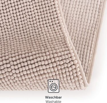М’який килимок для ванної кімнати Blumtal 70x120 см, високий ворс Chenille, протиковзкий та придатний для прання, сертифікат Oeko-TEX, бежевий