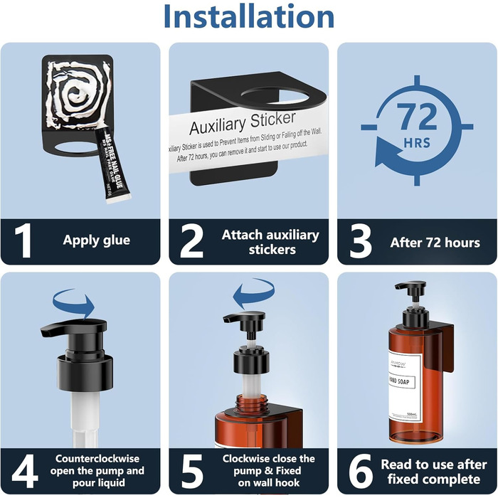 Набір дозаторів для мила настінний, 4шт. Без свердління, 500мл, коричневий. Етикетки в комплекті для душу/кухні/ванної кімнати