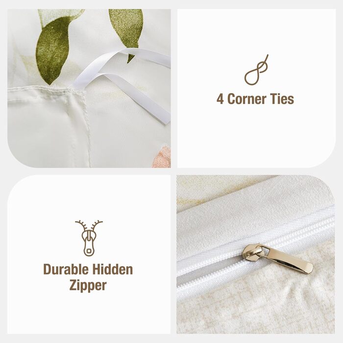 Комплект постільної білизни Tokokimo 220x240 3шт. - комплект з 2 наволочок 80x80 см, з клямками, квітковий принт, мікрофібра, для двоспального ліжка, сіро-коричневий