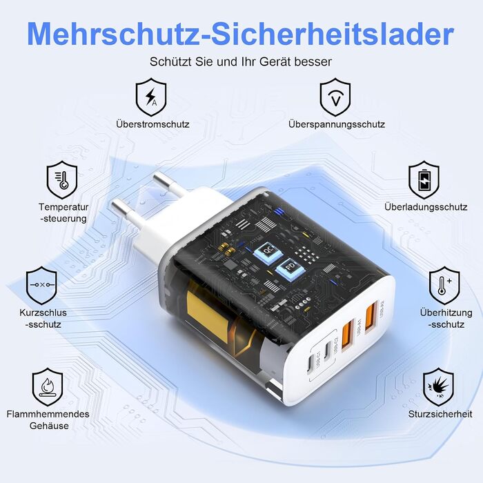 Зарядний пристрій USB-C 2-в-1, 4 порти 40W, PD 3.0 для iPhone 17/16/15/14/13/12/11 Pro/Max/Plus/XR/XS, iPad, Samsung - Швидка зарядка