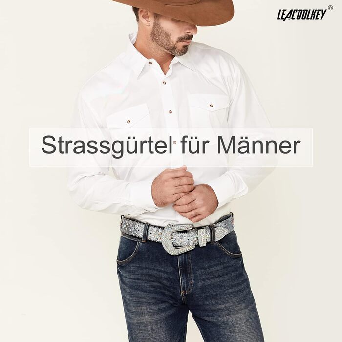 Жіночий ремінь LEACOOLKEY в стилі вестерн, з шипами та пряжкою, PU шкіра, сріблястий (L)