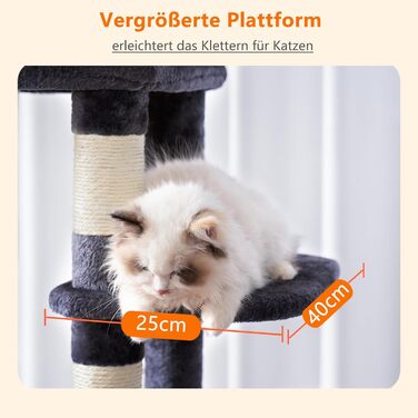 Котячий будиночок Heybly Kratzbaum з декою, для великих котів, котячий комплекс, великі платформи, гніздо, 50 x 50 x 153 см, HCT050MU (димно-сірий)