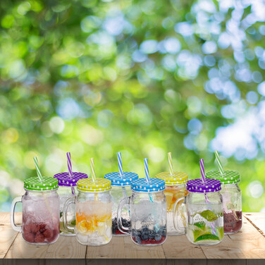 Relaxdays Set of 4 Colorful Drinking Glasses with Lids