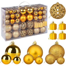 Набір прикрас для ялинки Homewit 105 шт. Золотий, пластикові кулі з гачками, набір ялинкових прикрас