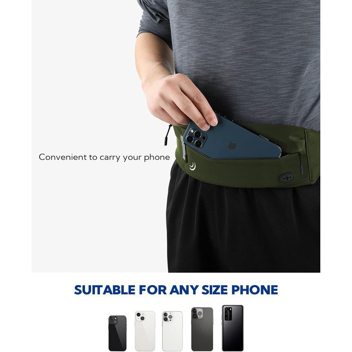 Водонепроникний поясний ремінь WATERFLY для телефону: спортивна сумка-чохол для бігу, джогінгу, фітнесу, подорожей (армійсько-зелений)