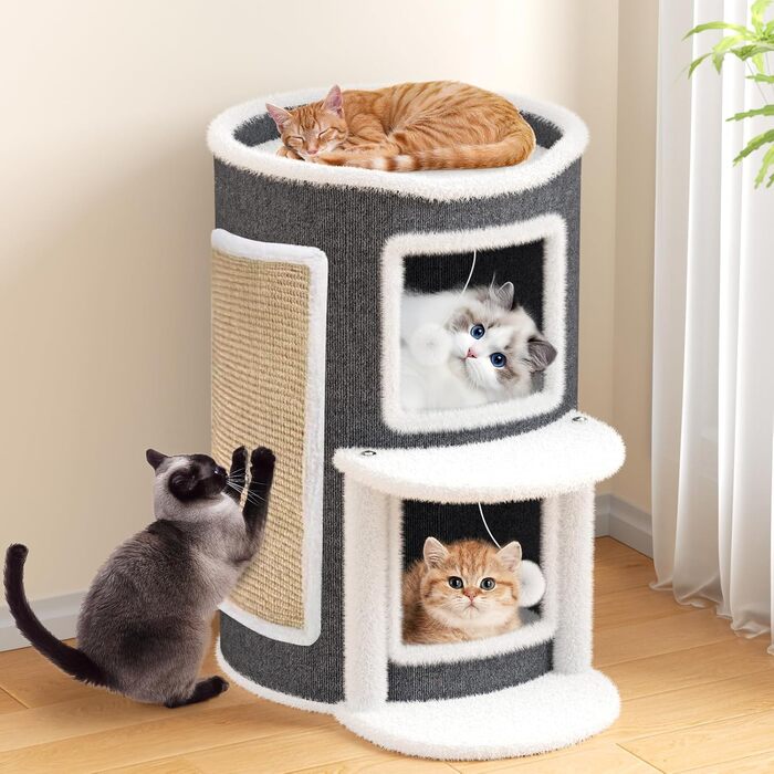 Двоярусна котяча хатинка-тонечка з когтеточкою, 60x40x40 см, 40x40x60 см. Клітка-будинок для котів з платформою та іграшкою