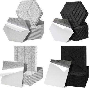 Акустичні гексагональні панелі Fiqops самоклеючі, звукопоглинаючі шестикутні плити для стін (чорні, 30x26x0.9 см), 18 шт — для студії та дому