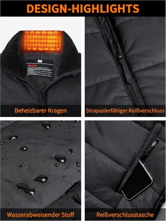 Гріюча жилетка для чоловіків та жінок з Powerbank 18400mAh, 10 зон нагріву, для кемпінгу, мотоциклів, катання на лижах, чорна, розмір L