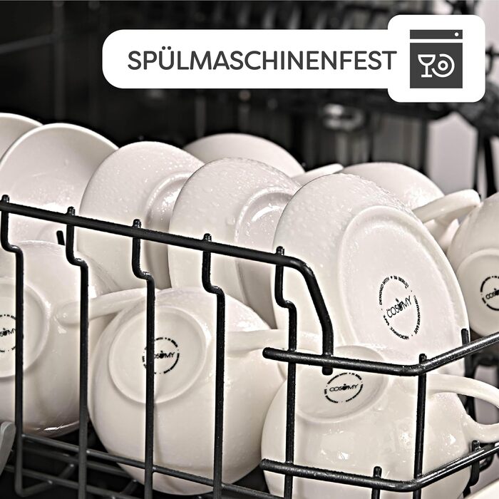 6 Ceramic Cappuccino Cups – with Saucers – 180 ml – with Gift Box – Dishwasher Safe