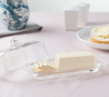 Royalty Art Glass Butter Dish with Lid and Handle (rectangular), classic design, 2-piece, transparent, traditional kitchen accessory, dishwasher safe