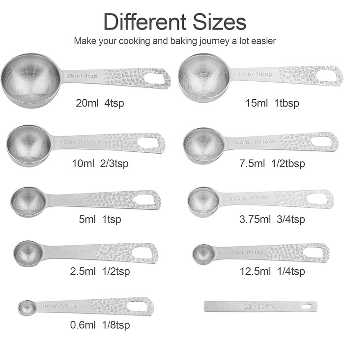 Smithcraft Measuring Cup and Spoon Set, 18-Piece, 18/8 Stainless Steel, Measuring Cups and Spoons, Set for Dry and Liquid, Metric and US Measurements, 8 Measuring Cups and 9 Spoons and Leveler for Baking