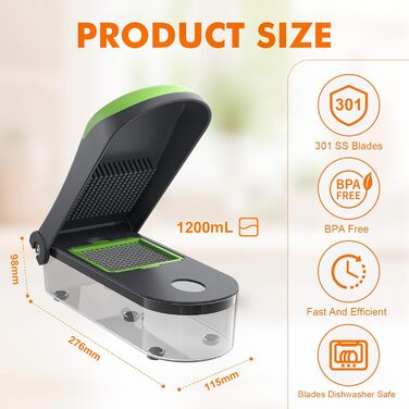 Ibergrif M521 – Мультифункціональний подрібнювач овочів 6-в-1, 1200 мл, чорно-зелений