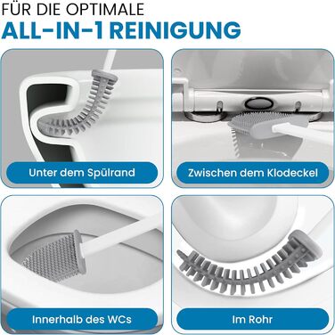 Силіконова щітка для унітазу - комплект для кріплення на стіну, гнучкий гігієнічний насадок, чорний, білий, сірий колір, щітка для туалету