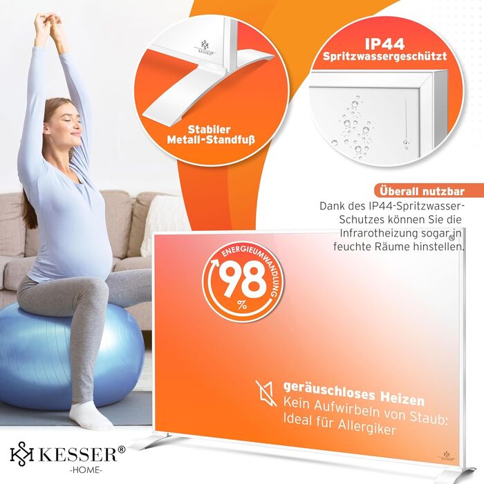 Інфрачервовий обігрівач KESSER®: енергозберігаючий, з пультом та термостатом, для дому. Білий (550W)