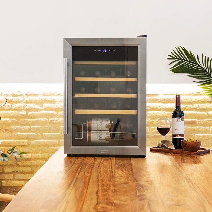 Cecotec Grand Sommelier 15000 Black Wine Cooler with Compressor - Stainless Steel & Wood Finish