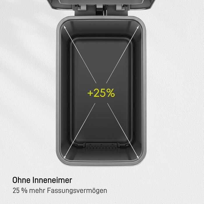 Відро для сміття EKO Madison 30L з винімним контейнером, м'яким закриттям кришки, стійке до відбитків пальців, нержавіюча сталь, прямокутне, з мішками для сміття 20 шт. (50L)