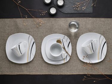 CreaTable Серія Square City Line, 12-piece Geschirrset для 6 осіб, порцеляновий сервіз, придатний для миття в посудомийній машині та мікрохвильовій печі, преміум-якість (кавовий сервіз на 18 осіб)