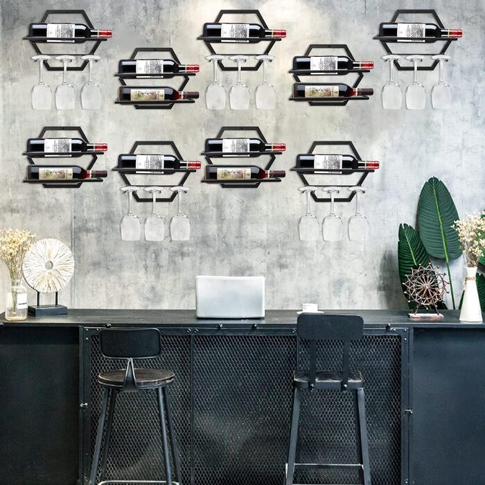 Metal Wall Mounted Wine Holder Stemware Glass Rack, 2Pcs Hanging Glass Wine Rack Wall Mount Red Wine Rack Organizer with 3 Stem Glass Holders for Home Kitchen Bar Display Decor (AA)