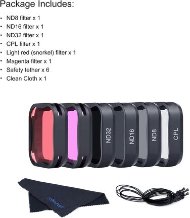 Фільтри для GoPro Hero 7 6 5: Набір SOONSUN (ND8, ND16, ND32, CPL, червоний, маджента) - 6 шт.