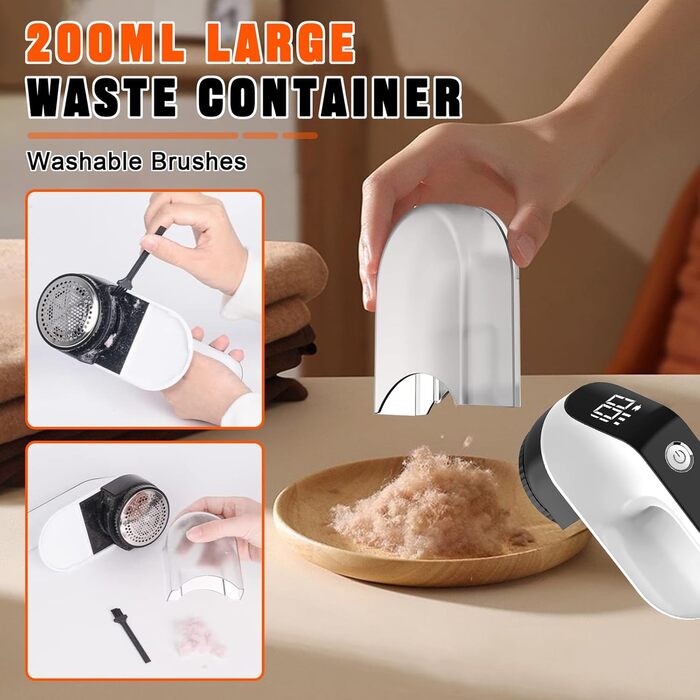 Електричний видалення ворсу 2000mAh, портативний USB-C, з LED-дисплеєм, 3 режими, 6-клинковий насадка, для одягу, килимів, светрів та диванів